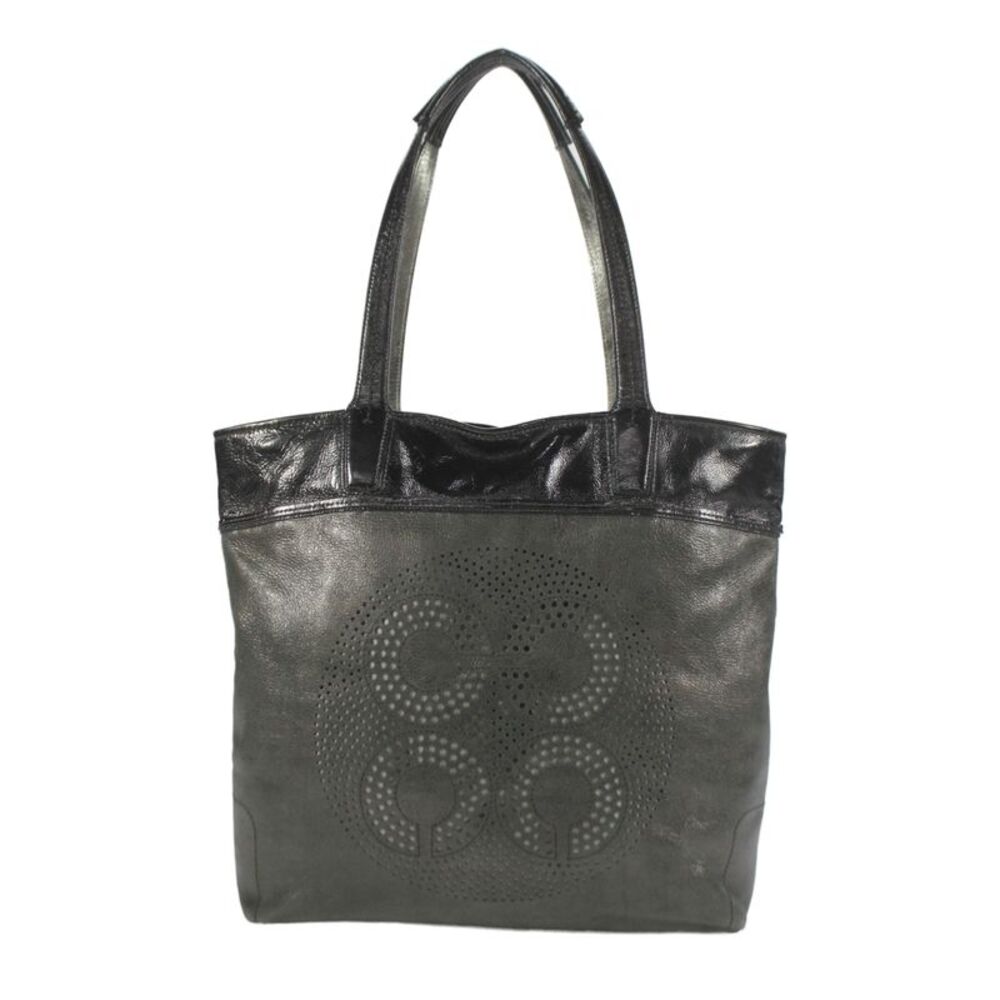 Coach Womens Leather Laser Cut Detail Medium Tote Handbag Black
